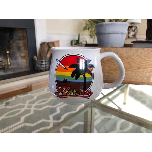 Florida Souvenir Mug, Collectible, Sunset Scene, 80s, Retro Kitsch, Palm Tree - Picture 1 of 7